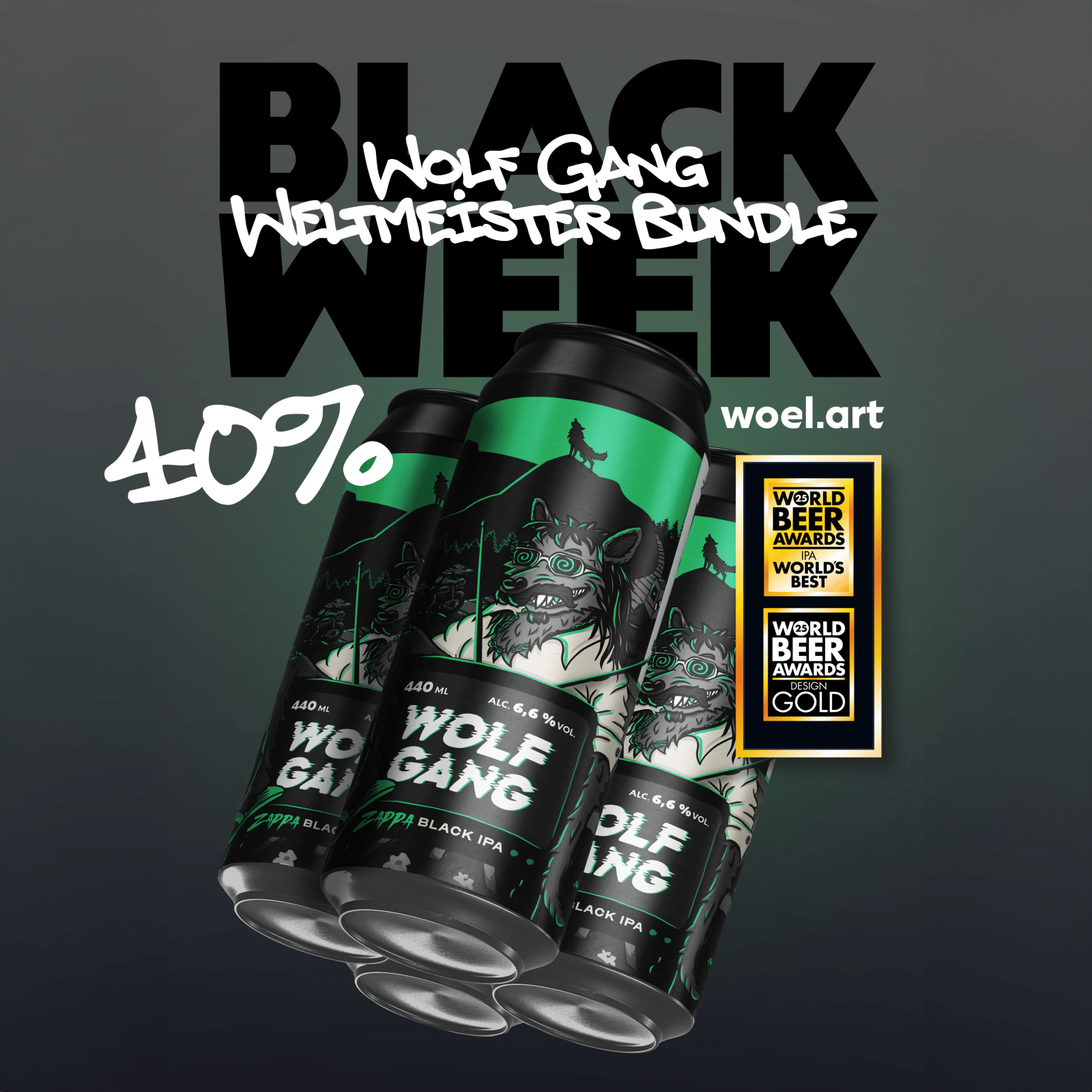 40 % auf 4 x 440ml WØL Wolf Gang Black IPA - Black Week Bundle - WØL Shop